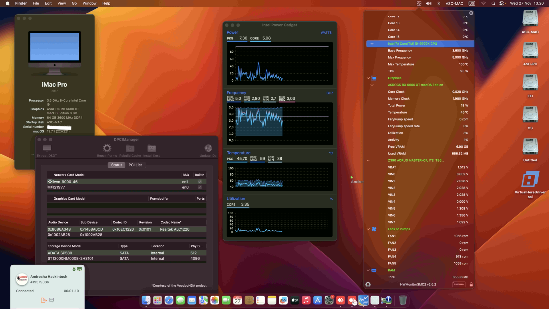 Success Hackintosh macOS Ventura 13.7.1 Build 22H221 in Gigabyte Z390 Aorus Master + Intel Core i9 9900K + Asrock RX 6600 XT